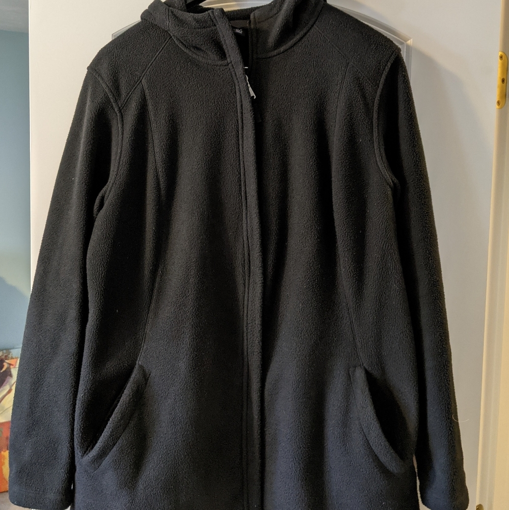 Woman's Hooded Black Fleece Land's End Jacket/Coat size L (14-16)